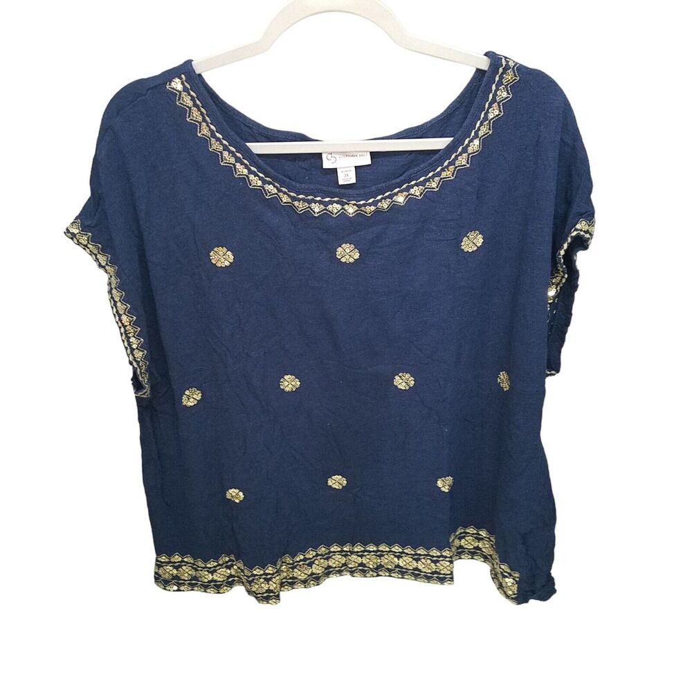 Established 1962 Womens Sz 3X Blue Geometric Cap Sleeve Blouse